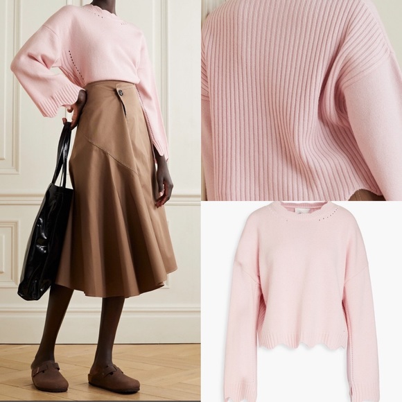 NWT 3.1 Phillip Lim $425 Pink Scalloped Pointelle-Knit Wool Cashmere Sweater XS - Picture 7 of 16